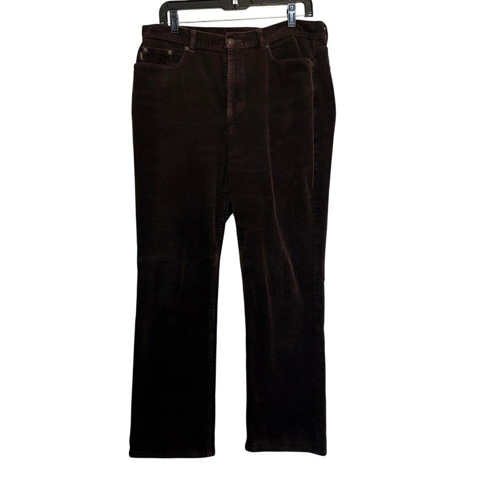 Brown Corduroy Pants Lauren Ralph Lauren 12P Petite Stretch Preppy DarkAcademia